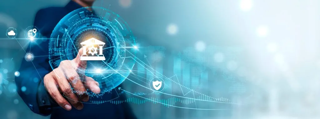 Businessman touching connect to data information on cyberspace