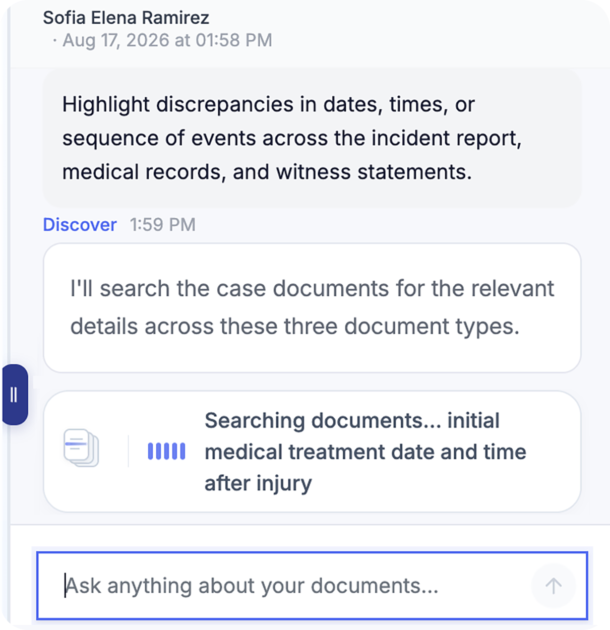 Workers compensation case research checking dates and sequence across the incident report, medical records, and witness statements