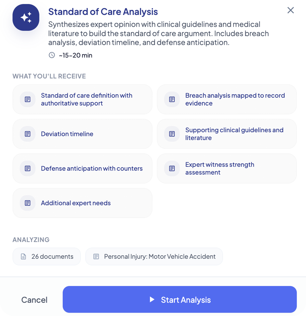 Standard of Care Analysis synthesizing expert opinion, clinical guidelines, and prior expert reports