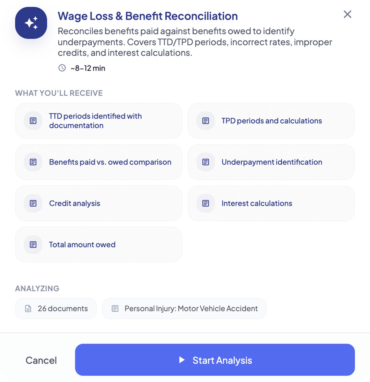 Wage Loss and Benefit Reconciliation comparing benefits paid against benefits owed to identify underpayments